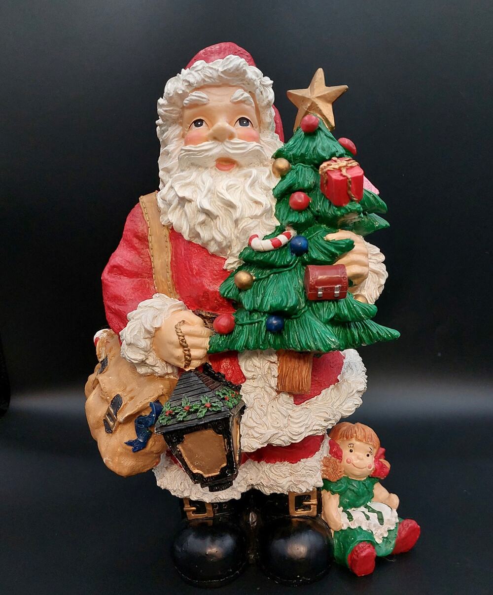 Vintage Resin Santa Claus Figurine 14” Old St Nick Statue Tree Lantern Doll 90s
